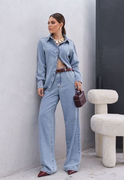 Calça Wide Leg Bast Claro Marmorizado