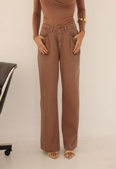 Calça Wide Leg Essentials Mocha Mousse