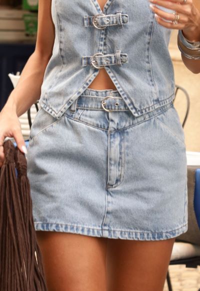 Short Saia com Fivela Isla Claro Marmorizado