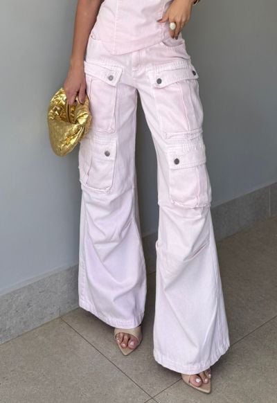Calça Cargo Utility Rosa Celeste