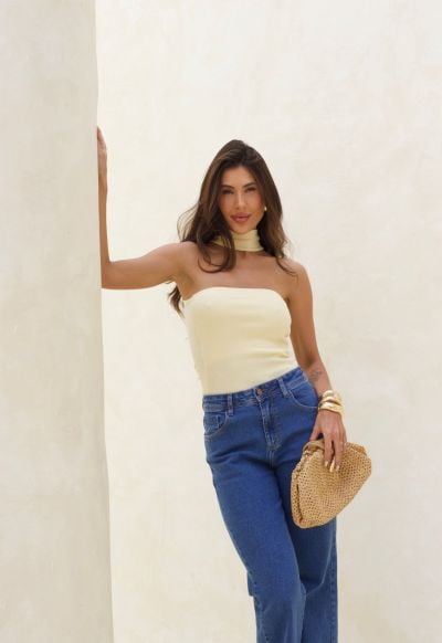 Blusa Canelada Gola Aveia