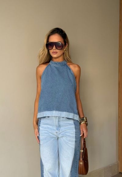 Blusa Frente única Denim Dual