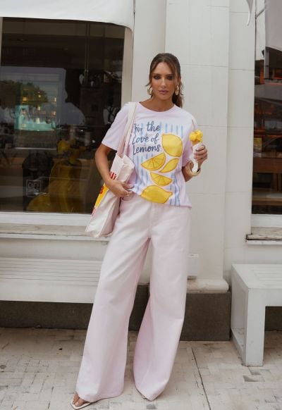 Calça Pantalona Palazzo Alta Rosa Celeste