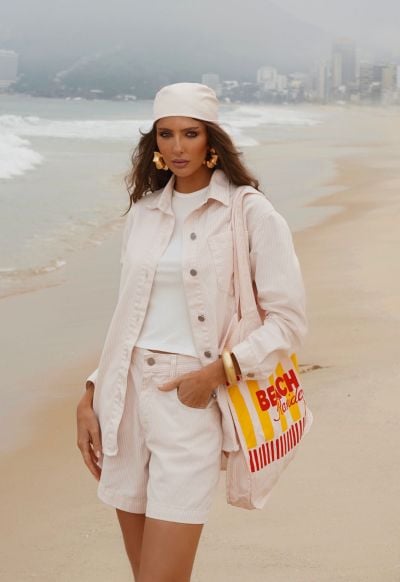 Camisa Ampla Stripes Coast Rosa