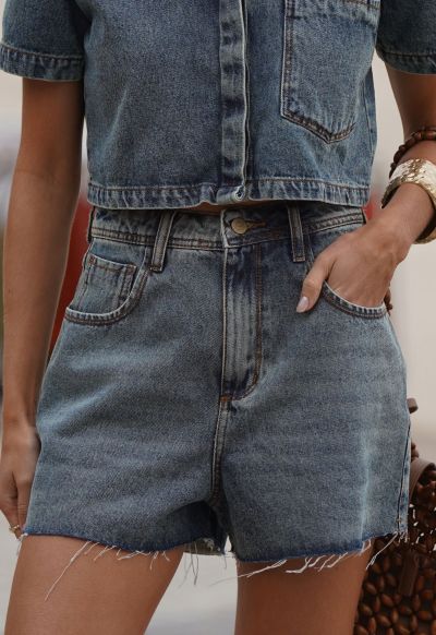 Short Mom Barra a Fio Dirty Wash