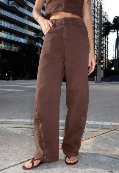 Calça Balloon Soft Zíper Marrom Coffee