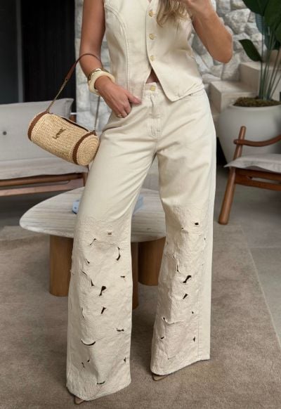 Cal&ccedil;a Super Wide Leg Soft Flow Aveia