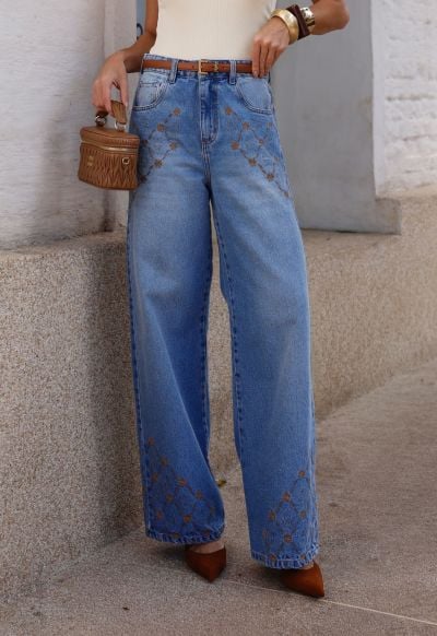 Calça Baggy Floral Line Médio