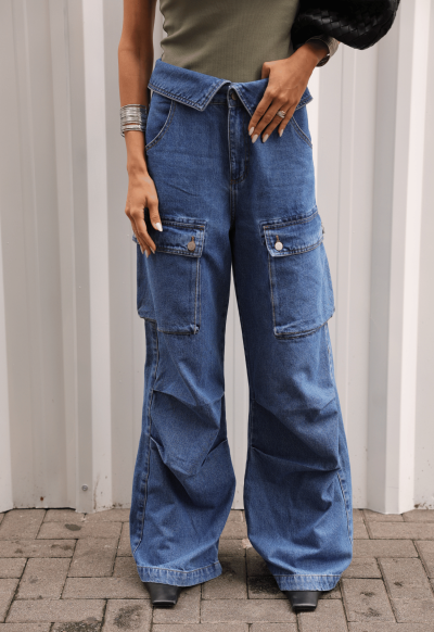 Calça Cargo Cós Virado Médio Nebulizado